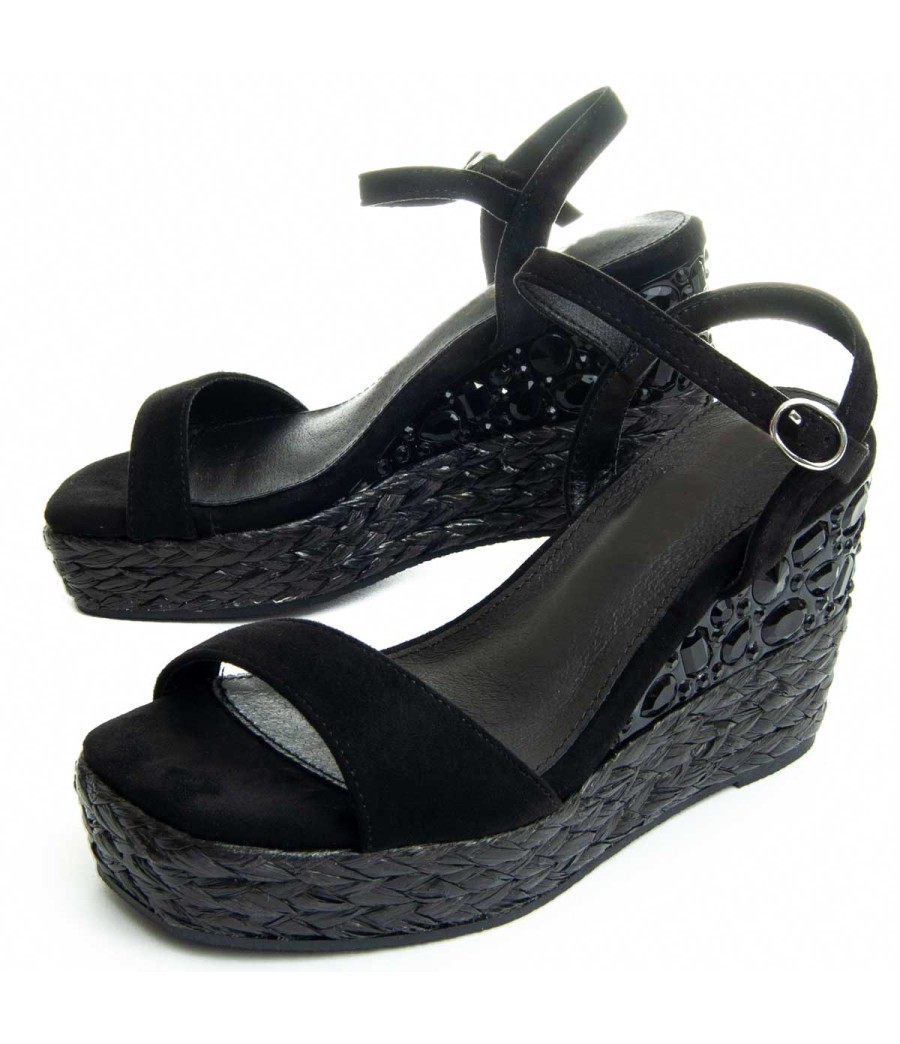 Sandalia Cuña De Esparto Para Mujer.  Montevita  Wesparto11  89371 Negro