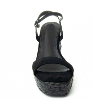 Sandalia Cuña De Esparto Para Mujer.  Montevita  Wesparto11  89371 Negro
