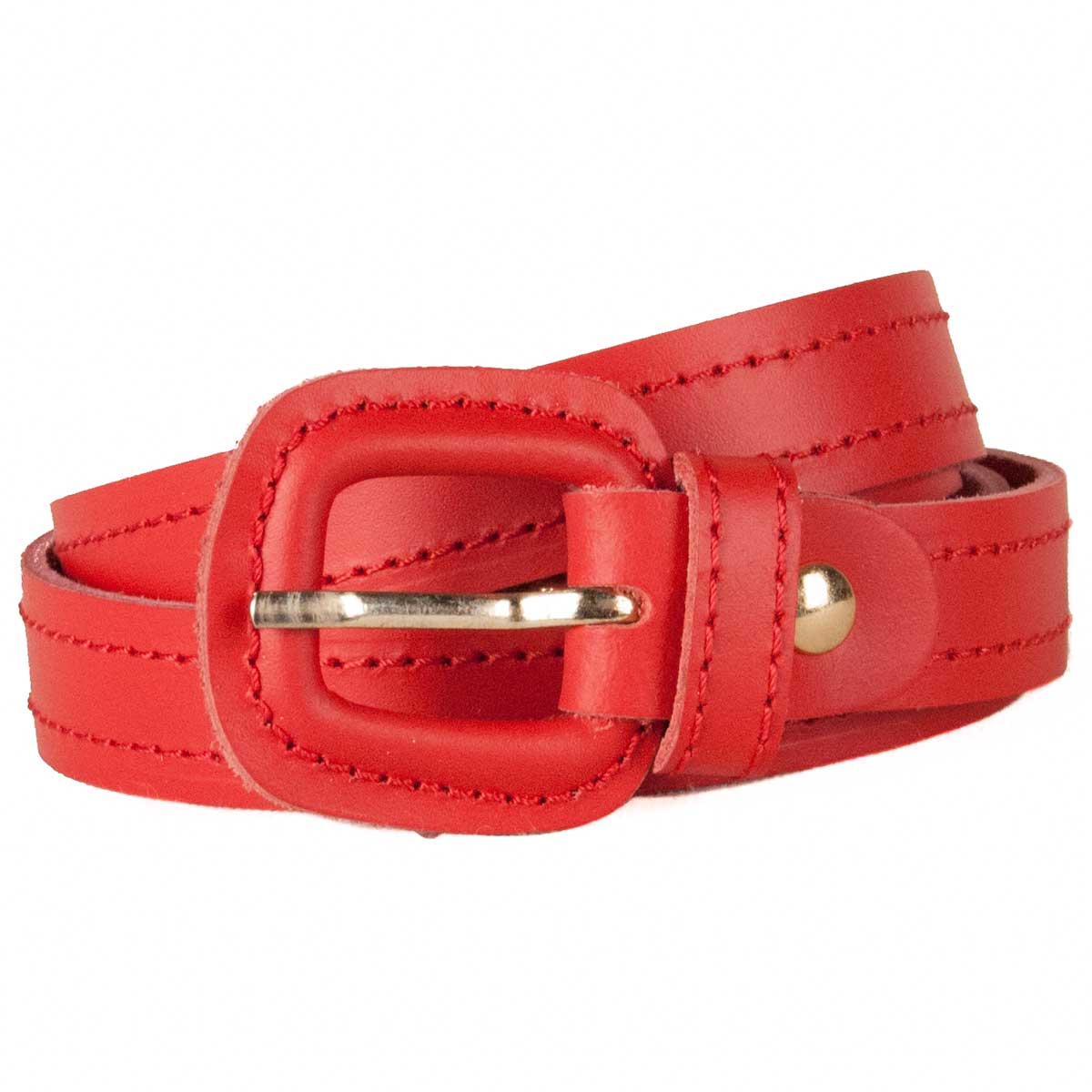 Cinturon Fino De Mujer Color Rojo De Piel, Elegante Hebilla Forrada, Adaptable. Rojo | Bozoom