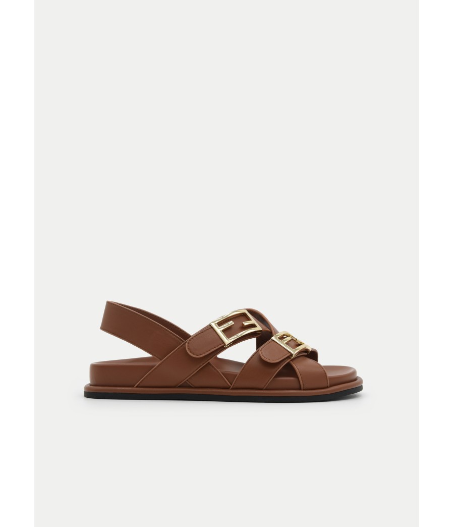 Sandalia Plana Marron Con Hebillas Para Mujer Montevita Pilitre 105110