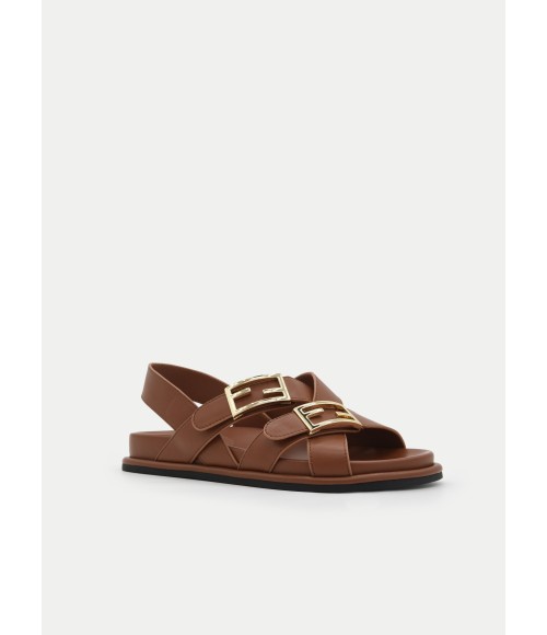 Sandalia Plana Marron Con Hebillas Para Mujer Montevita Pilitre 105110