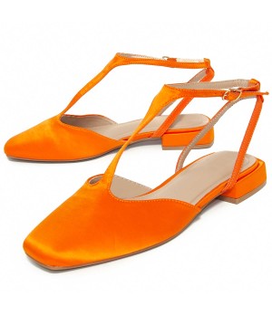 Bailarina De Tacon Bajo Naranja De Raso Para Mujer Montevita Vasier 105271