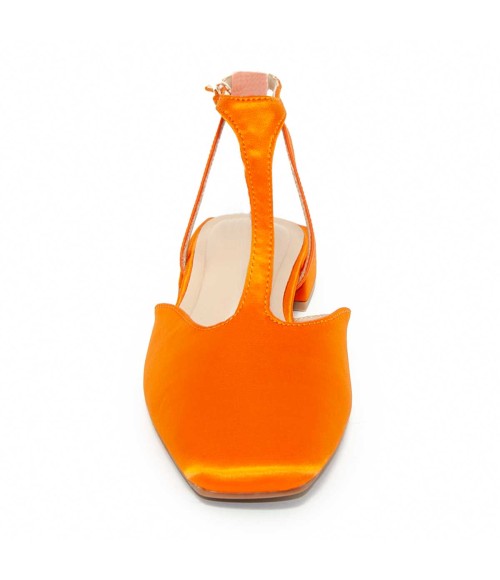 Bailarina De Tacon Bajo Naranja De Raso Para Mujer Montevita Vasier 105271