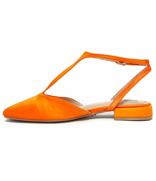 Bailarina De Tacon Bajo Naranja De Raso Para Mujer Montevita Vasier 105271