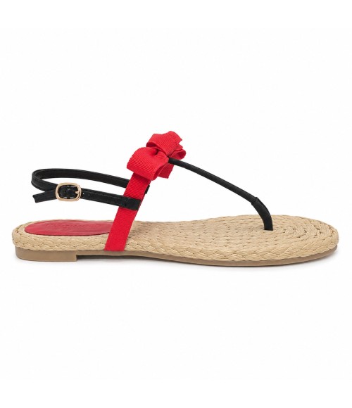 Sandalia Plana De Dedo Para Mujer Color Rojo Y Negro Montevita Ibiza 105296