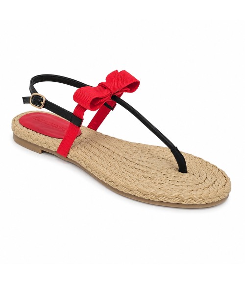 Sandalia Plana De Dedo Para Mujer Color Rojo Y Negro Montevita Ibiza 105296