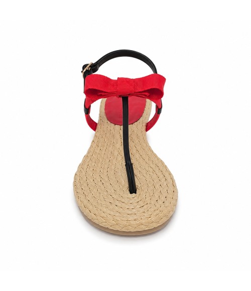 Sandalia Plana De Dedo Para Mujer Color Rojo Y Negro Montevita Ibiza 105296