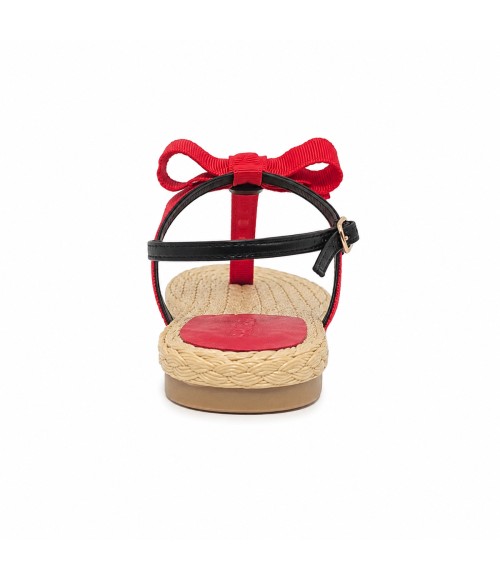 Sandalia Plana De Dedo Para Mujer Color Rojo Y Negro Montevita Ibiza 105296