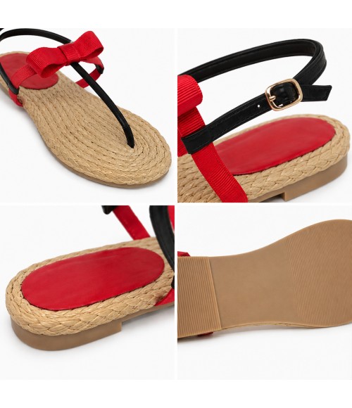 Sandalia Plana De Dedo Para Mujer Color Rojo Y Negro Montevita Ibiza 105296
