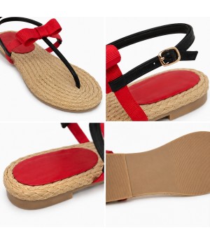 Sandalia Plana De Dedo Para Mujer Color Rojo Y Negro Montevita Ibiza 105296
