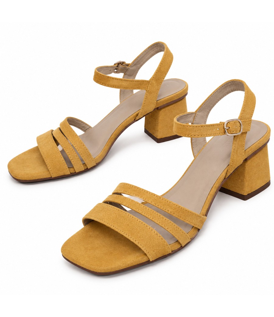 Sandalia De Tacon Bajo Para Mujer Color Naranja Montevita Malagaza 105304