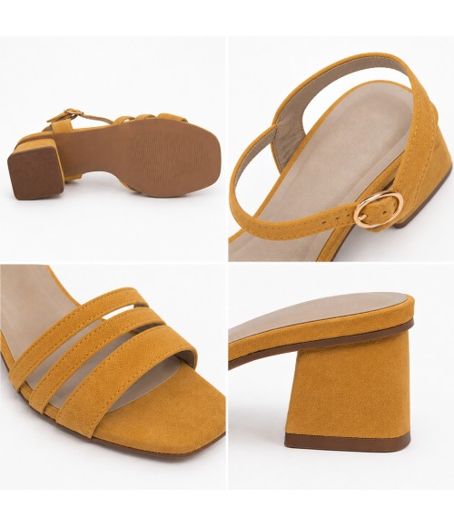 Sandalia De Tacon Bajo Para Mujer Color Naranja Montevita Malagaza 105304