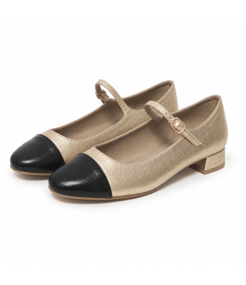 Zapato Merceditas De Tacon Bajo Para Mujer Dorado Y Negro Montevita Milanoza 105313
