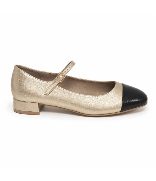 Zapato Merceditas De Tacon Bajo Para Mujer Dorado Y Negro Montevita Milanoza 105313