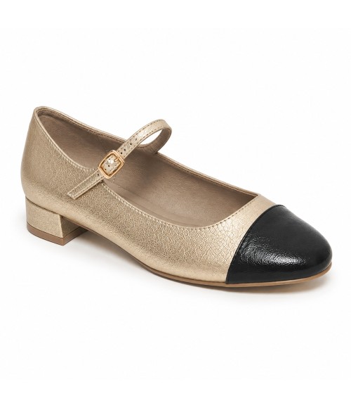 Zapato Merceditas De Tacon Bajo Para Mujer Dorado Y Negro Montevita Milanoza 105313
