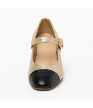 Zapato Merceditas De Tacon Bajo Para Mujer Dorado Y Negro Montevita Milanoza 105313