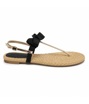 Sandalia Plana De Dedo Para Mujer Color Negro Y Dorado Montevita Ibiza 105297