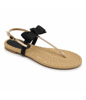 Sandalia Plana De Dedo Para Mujer Color Negro Y Dorado Montevita Ibiza 105297