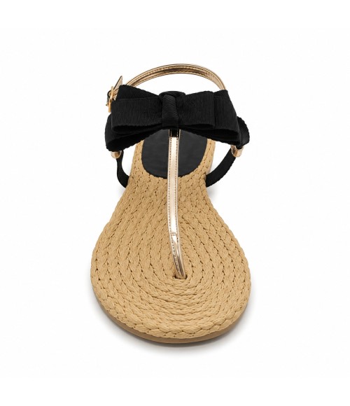 Sandalia Plana De Dedo Para Mujer Color Negro Y Dorado Montevita Ibiza 105297