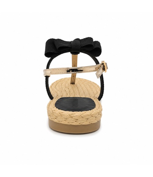 Sandalia Plana De Dedo Para Mujer Color Negro Y Dorado Montevita Ibiza 105297