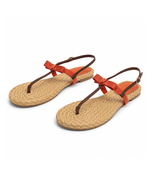 Sandalia Plana De Dedo Para Mujer Color Naranja Y Marron Montevita Ibiza 105300
