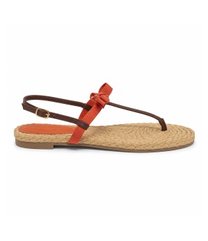 Sandalia Plana De Dedo Para Mujer Color Naranja Y Marron Montevita Ibiza 105300