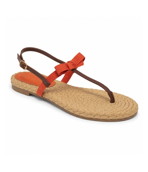 Sandalia Plana De Dedo Para Mujer Color Naranja Y Marron Montevita Ibiza 105300