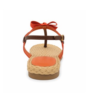 Sandalia Plana De Dedo Para Mujer Color Naranja Y Marron Montevita Ibiza 105300