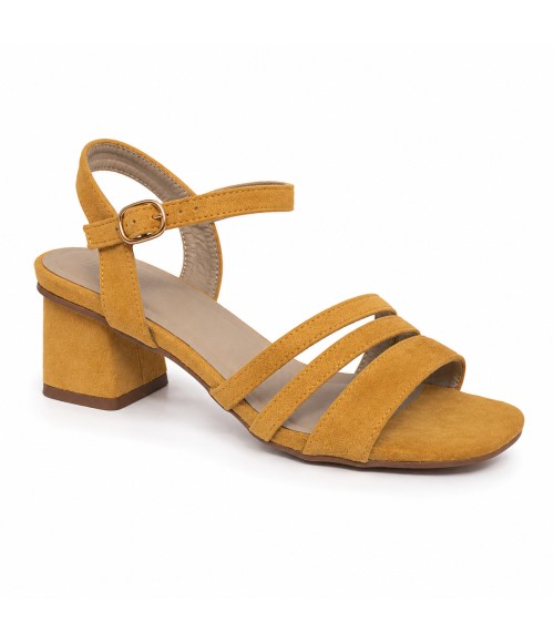 Sandalia De Tacon Bajo Para Mujer Color Amarillo Montevita Malagaza 105305