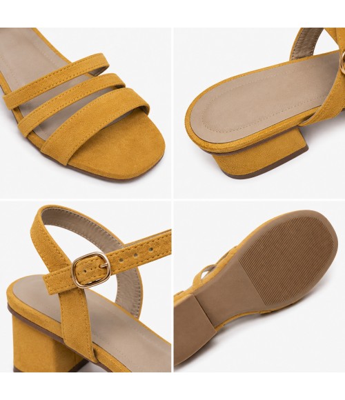Sandalia De Tacon Bajo Para Mujer Color Amarillo Montevita Malagaza 105305