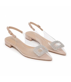 Zapato Plano Destalonado Transparente Para Mujer Pedreria Plateada Montevita Veniceza 105311