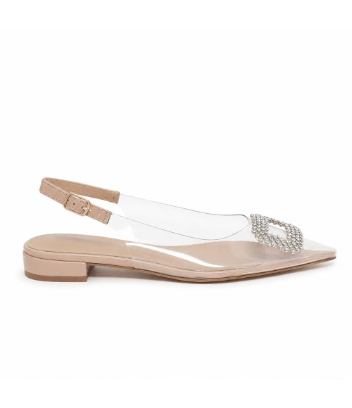 Zapato Plano Destalonado Transparente Para Mujer Pedreria Plateada Montevita Veniceza 105311