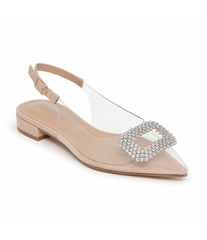 Zapato Plano Destalonado Transparente Para Mujer Pedreria Plateada Montevita Veniceza 105311