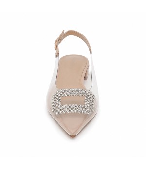 Zapato Plano Destalonado Transparente Para Mujer Pedreria Plateada Montevita Veniceza 105311