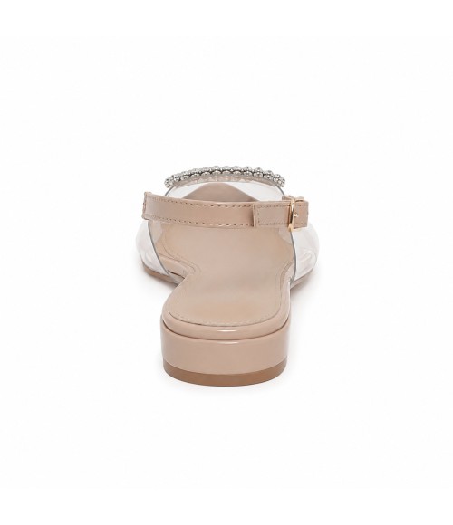 Zapato Plano Destalonado Transparente Para Mujer Pedreria Plateada Montevita Veniceza 105311
