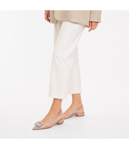 Zapato Plano Destalonado Transparente Para Mujer Pedreria Plateada Montevita Veniceza 105311