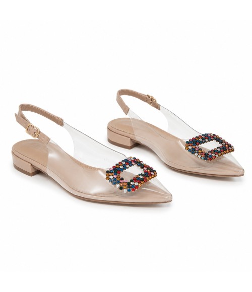 Zapato Plano Destalonado Transparente Para Mujer Pedreria Multicolor Montevita Veniceza 105312