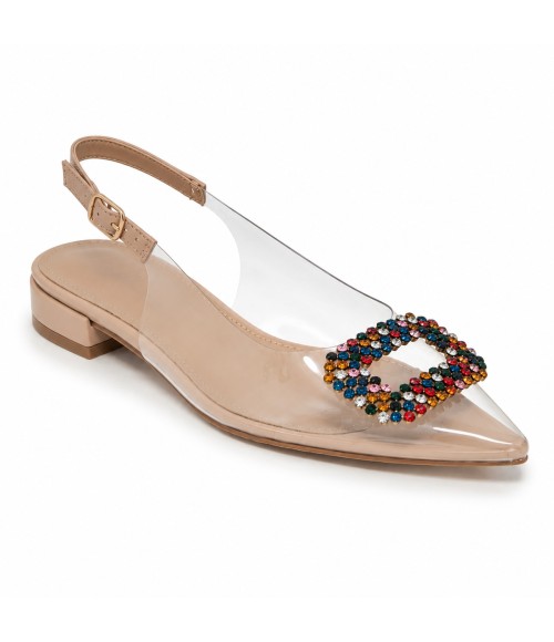 Zapato Plano Destalonado Transparente Para Mujer Pedreria Multicolor Montevita Veniceza 105312