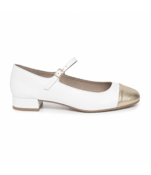 Zapato Merceditas De Tacon Bajo Para Mujer Blanco Y Dorado Montevita Milanoza 105314