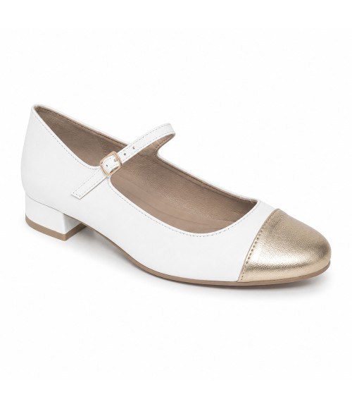 Zapato Merceditas De Tacon Bajo Para Mujer Blanco Y Dorado Montevita Milanoza 105314