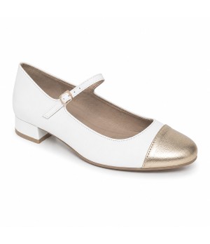 Zapato Merceditas De Tacon Bajo Para Mujer Blanco Y Dorado Montevita Milanoza 105314