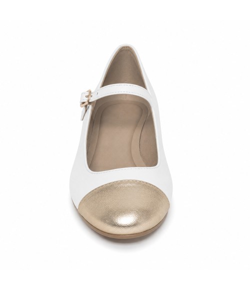 Zapato Merceditas De Tacon Bajo Para Mujer Blanco Y Dorado Montevita Milanoza 105314