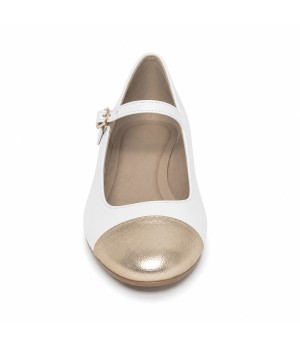 Zapato Merceditas De Tacon Bajo Para Mujer Blanco Y Dorado Montevita Milanoza 105314