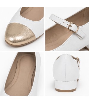 Zapato Merceditas De Tacon Bajo Para Mujer Blanco Y Dorado Montevita Milanoza 105314