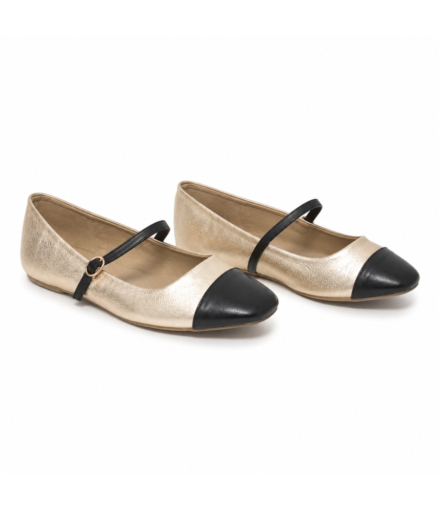 Bailarina Merceditas Para Mujer Dorado Y Negro Montevita Romaza 105317