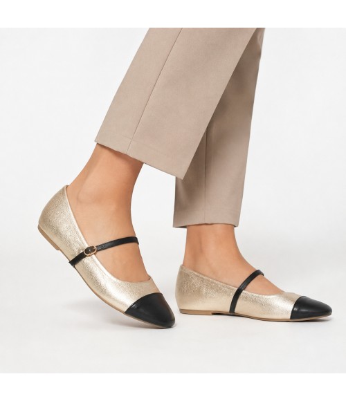 Bailarina Merceditas Para Mujer Dorado Y Negro Montevita Romaza 105317