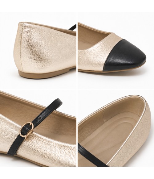 Bailarina Merceditas Para Mujer Dorado Y Negro Montevita Romaza 105317