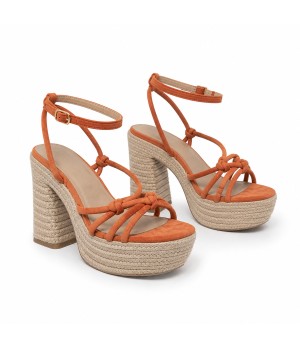 Sandalia De Tacon Y Plataforma Para Mujer Color Naranja Montevita Capriza 105295