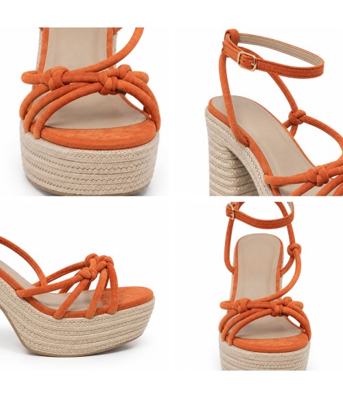 Sandalia De Tacon Y Plataforma Para Mujer Color Naranja Montevita Capriza 105295