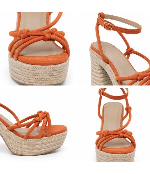 Sandalia De Tacon Y Plataforma Para Mujer Color Naranja Montevita Capriza 105295
